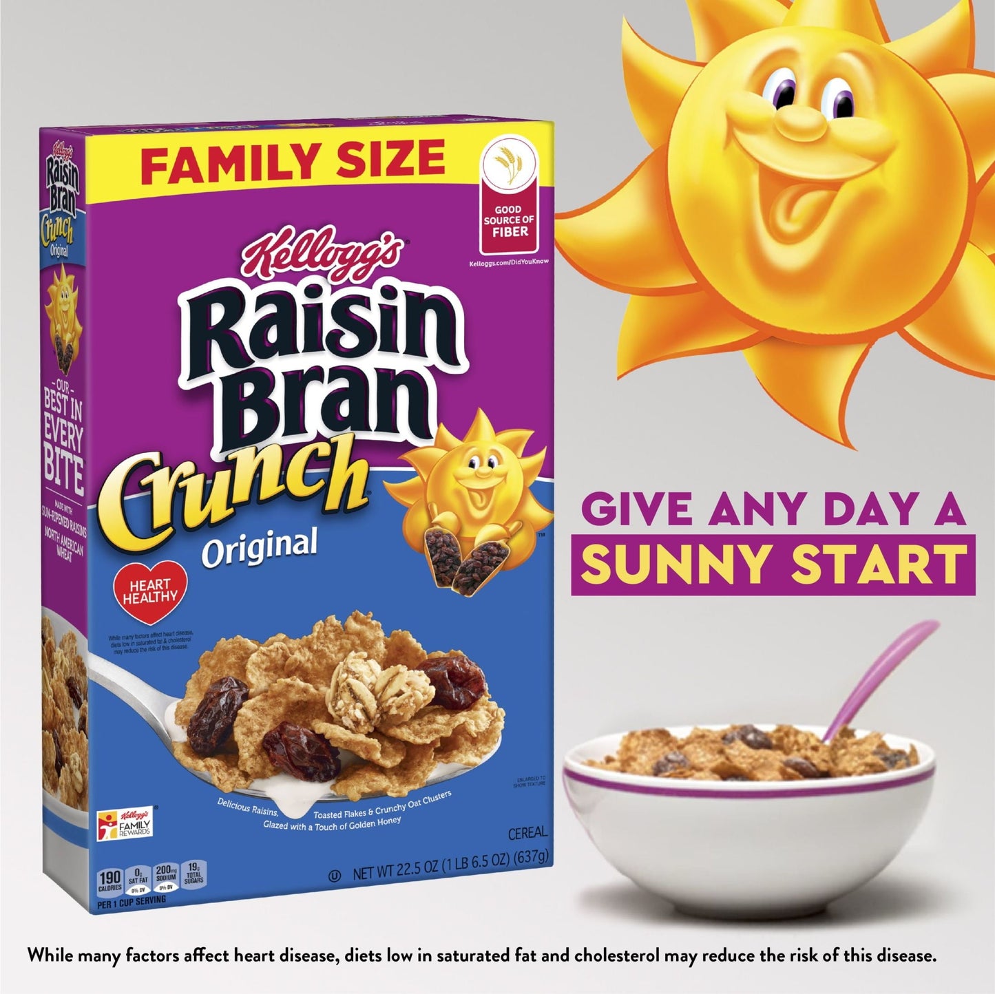 Kellogg's Raisin Bran Crunch Original Breakfast Cereal, Family Size, 22.5 oz Box