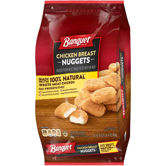 Banquet White Meat Chicken Breast Nuggets Frozen Meal, 30 oz Bag (Frozen)
