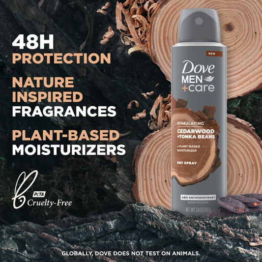 Dove Men+Care Antiperspirant Deodorant Dry Spray, Cedarwood and Tonka Beans, 3.8 oz