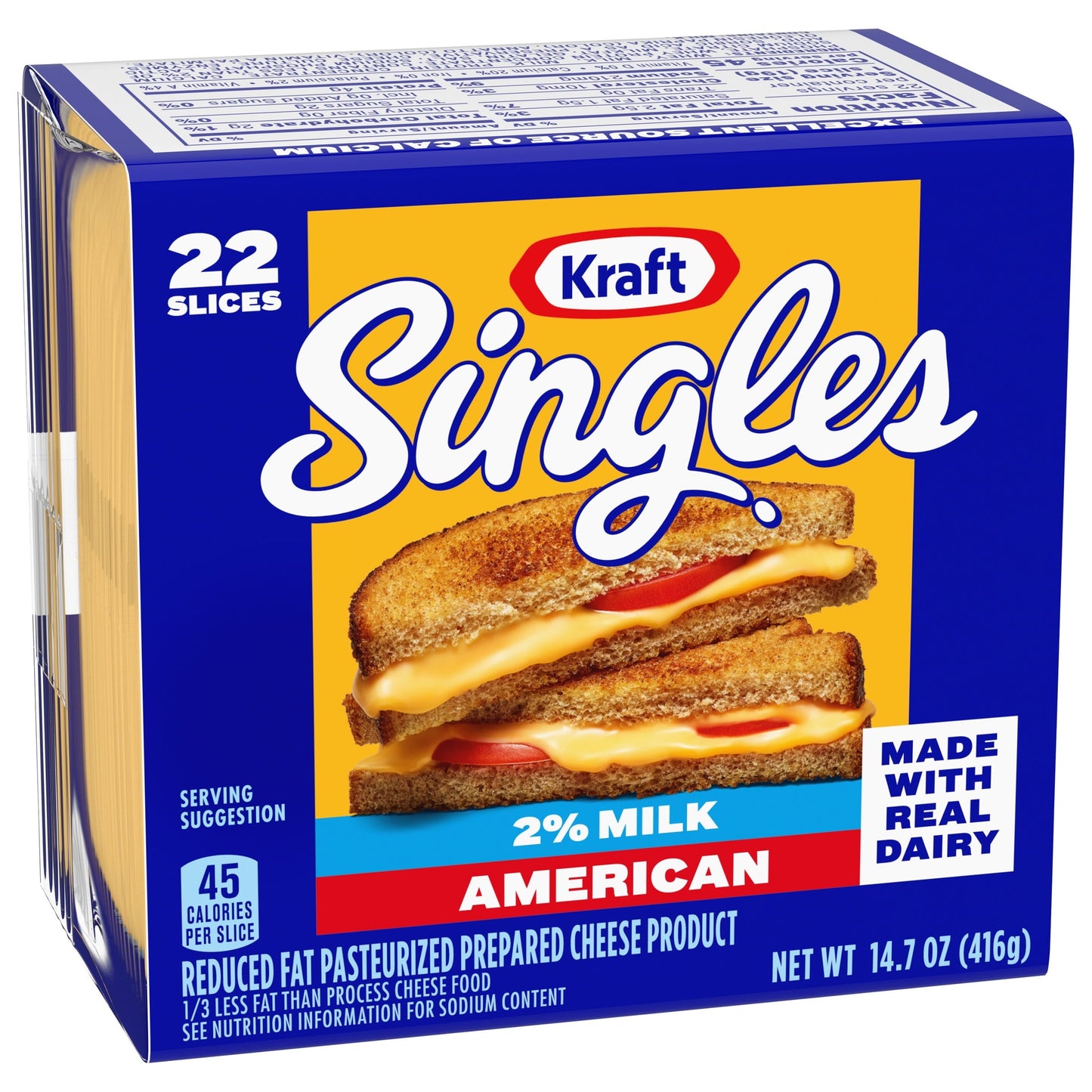 Kraft Singles 2% Milk American Cheese Slices, 22 Ct Pk