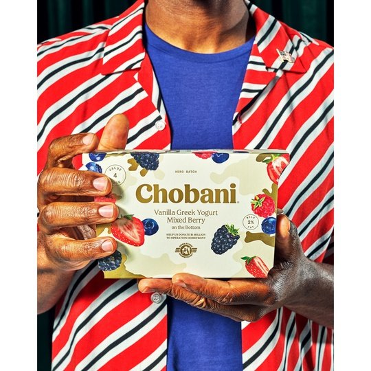 Chobani Hero Batch, Vanilla Greek Yogurt with Mixed Berry on the Bottom 5.3 oz, 4 Count Plastic