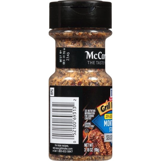 McCormick Grill Mates 25% Less Sodium Montreal Steak Seasoning, 3.18 oz Mixed Spices & Seasonings