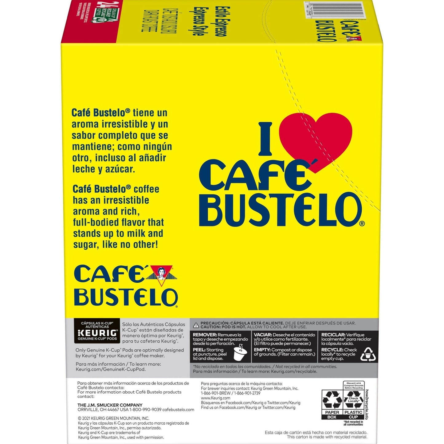 Café Bustelo Espresso Style, Dark Roast Coffee, Keurig K-Cup Pods, 24 Count Box