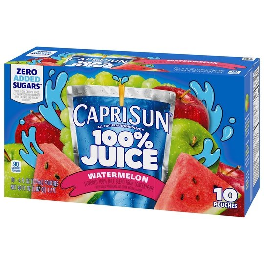 Capri Sun 100% Juice Watermelon Juice Box Pouches, 10 ct Box, 6 fl oz Pouches