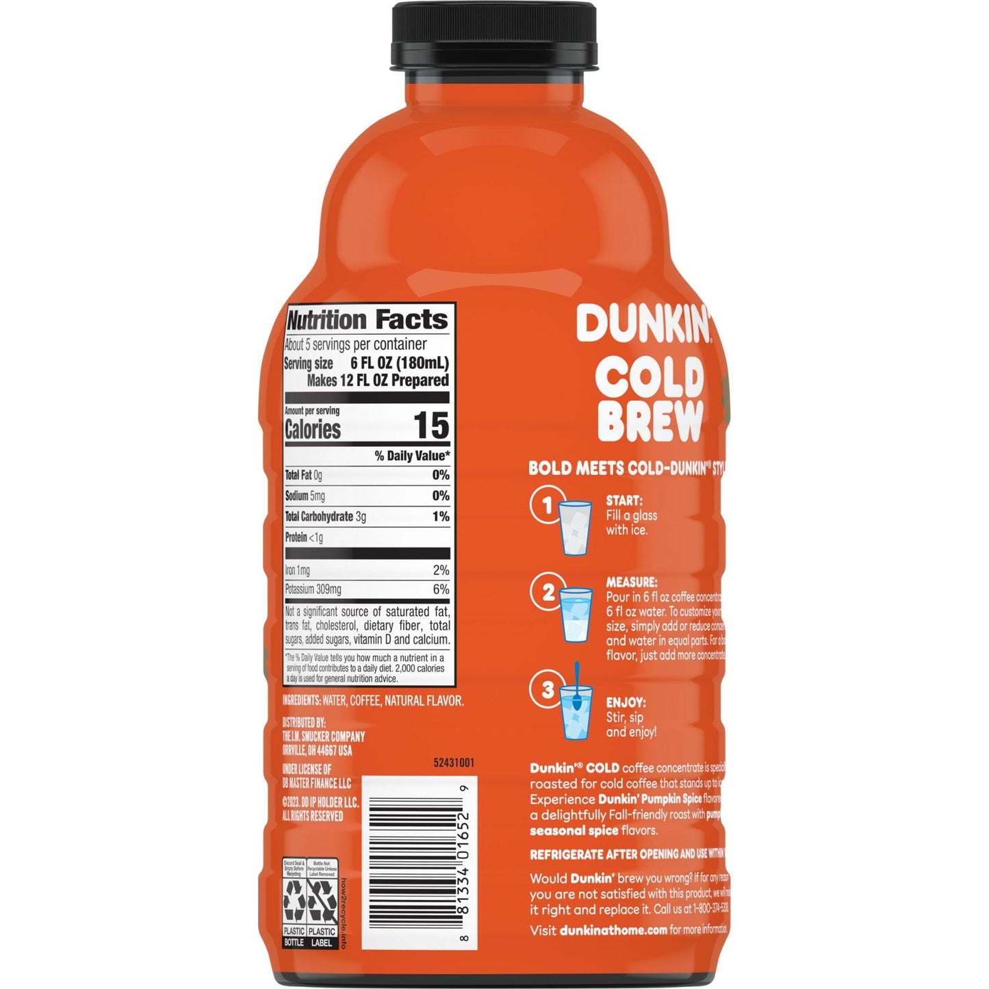 Dunkin Pumpkin Spice Flavored Cold Brew Coffee Concentrate, 31 Oz.