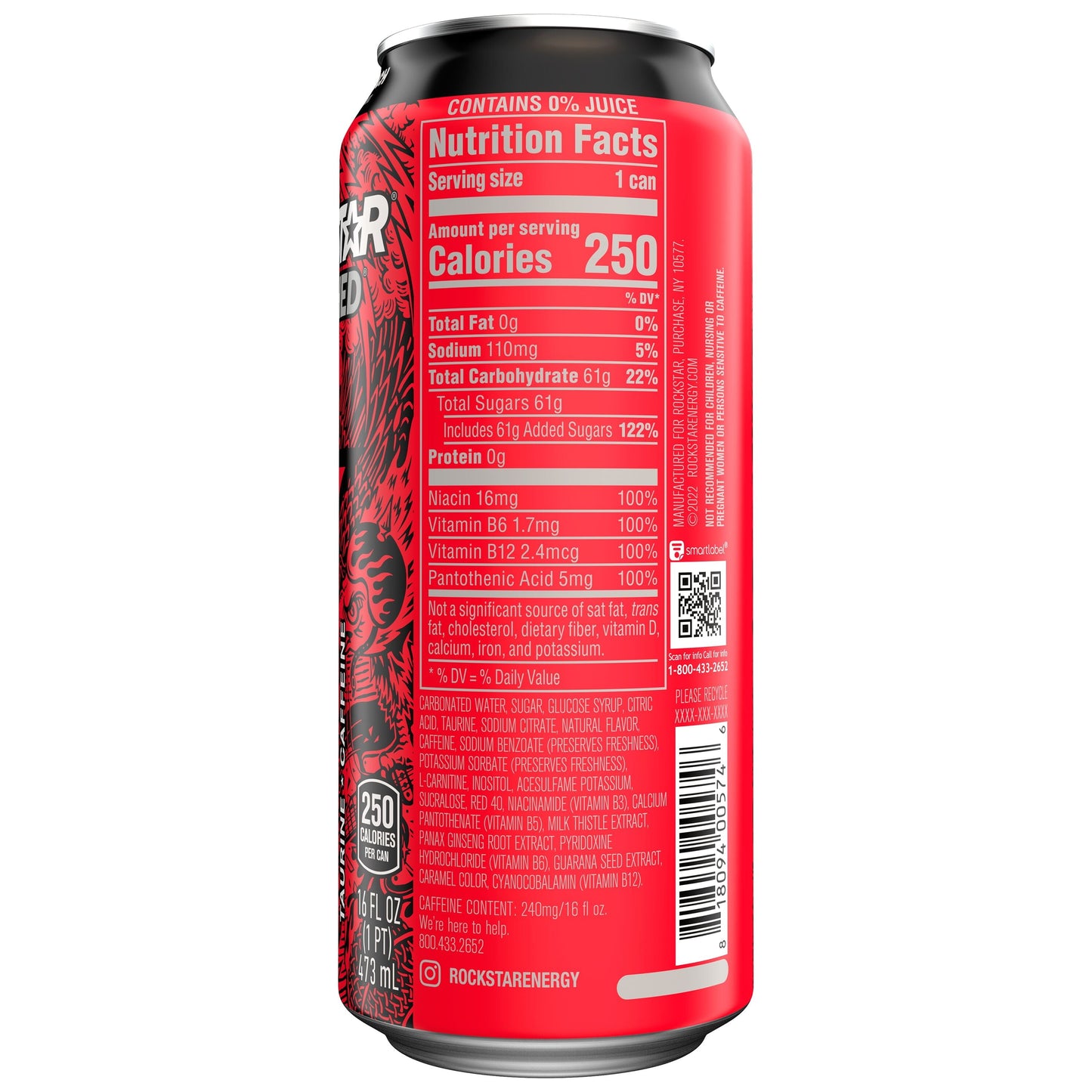 Rockstar Punched Fruit Punch Energy Drink, 16 oz, 4 Pack Cans