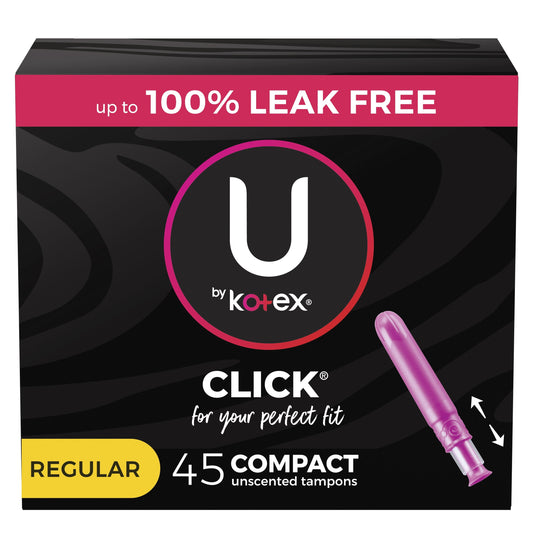 U by Kotex Click Compact Tampons, Regular, Unscented, 45 Count