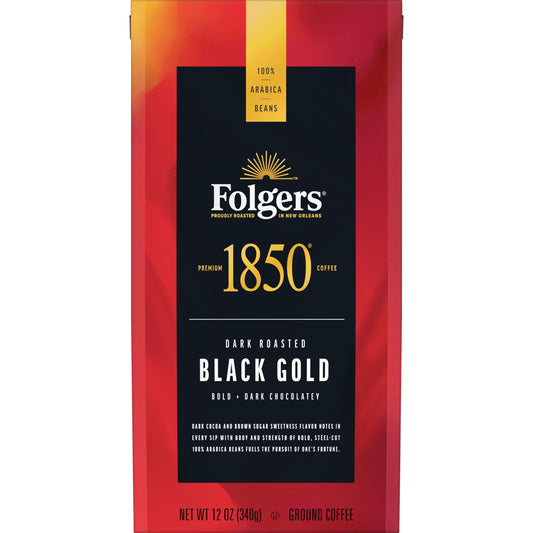 1850 Black Gold Coffee, Dark Roast Ground Coffee, 12 oz