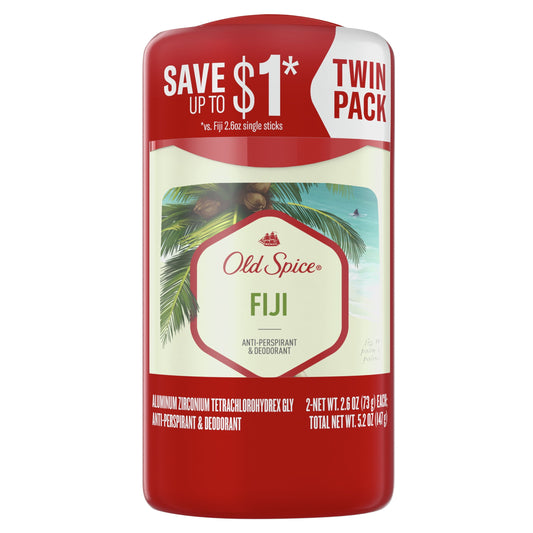 Old Spice Antiperspirant Deodorant for Men Fiji, 2.6 oz Twin Pack