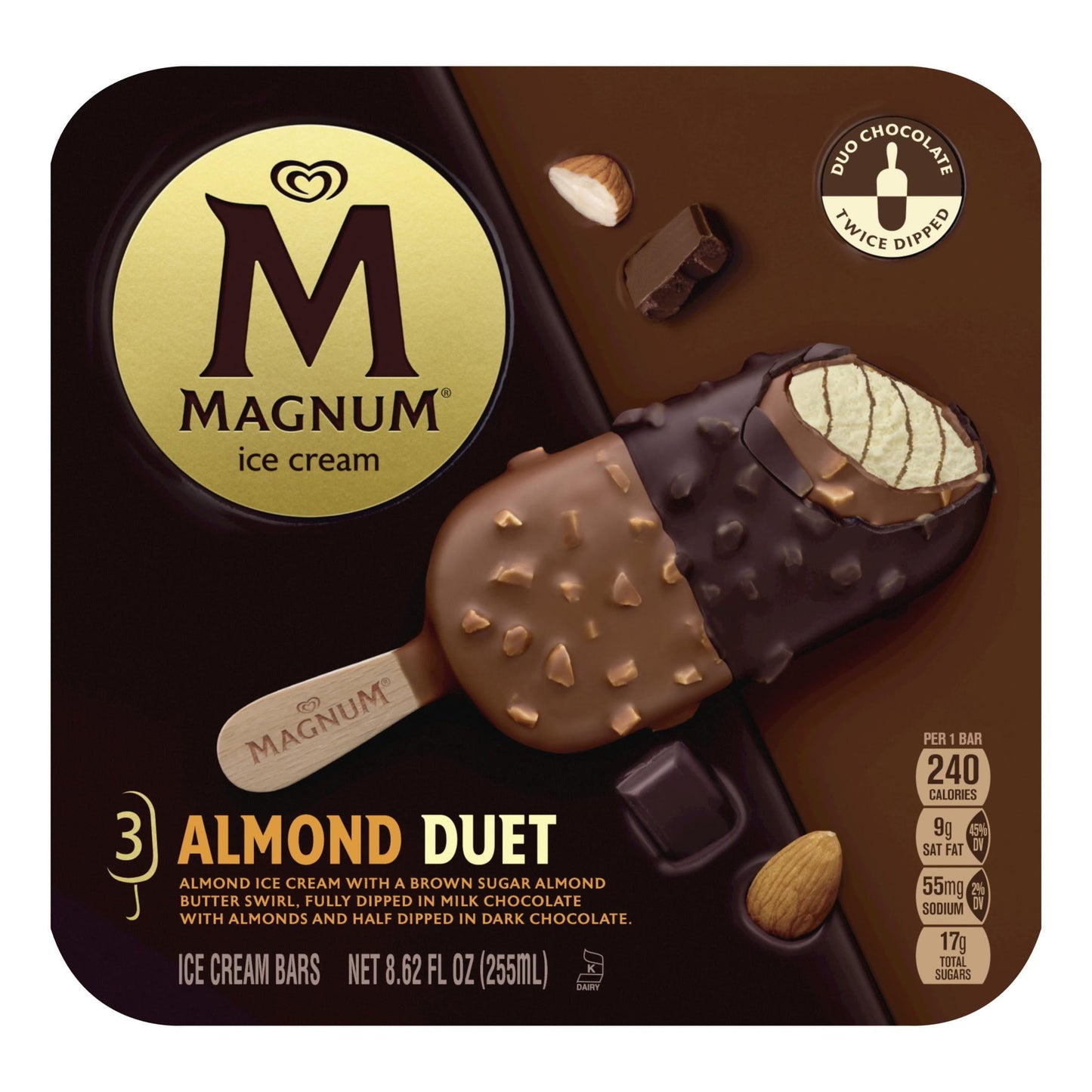 Magnum Almond Duet Ice Cream Bars, 8.62 fl oz, 3 Count