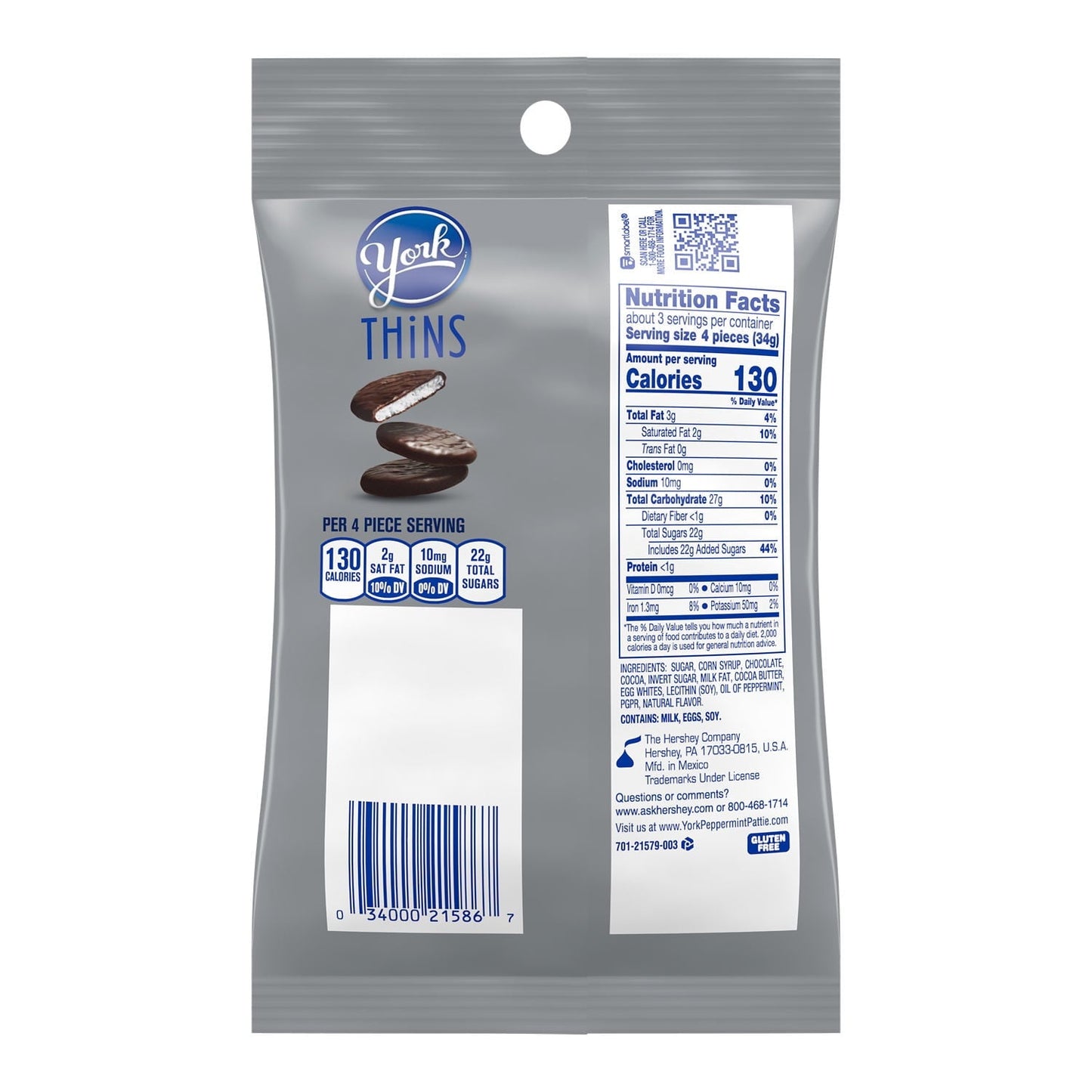 York Thins Dark Chocolate Peppermint Patties Candy, Bag 3.4 oz