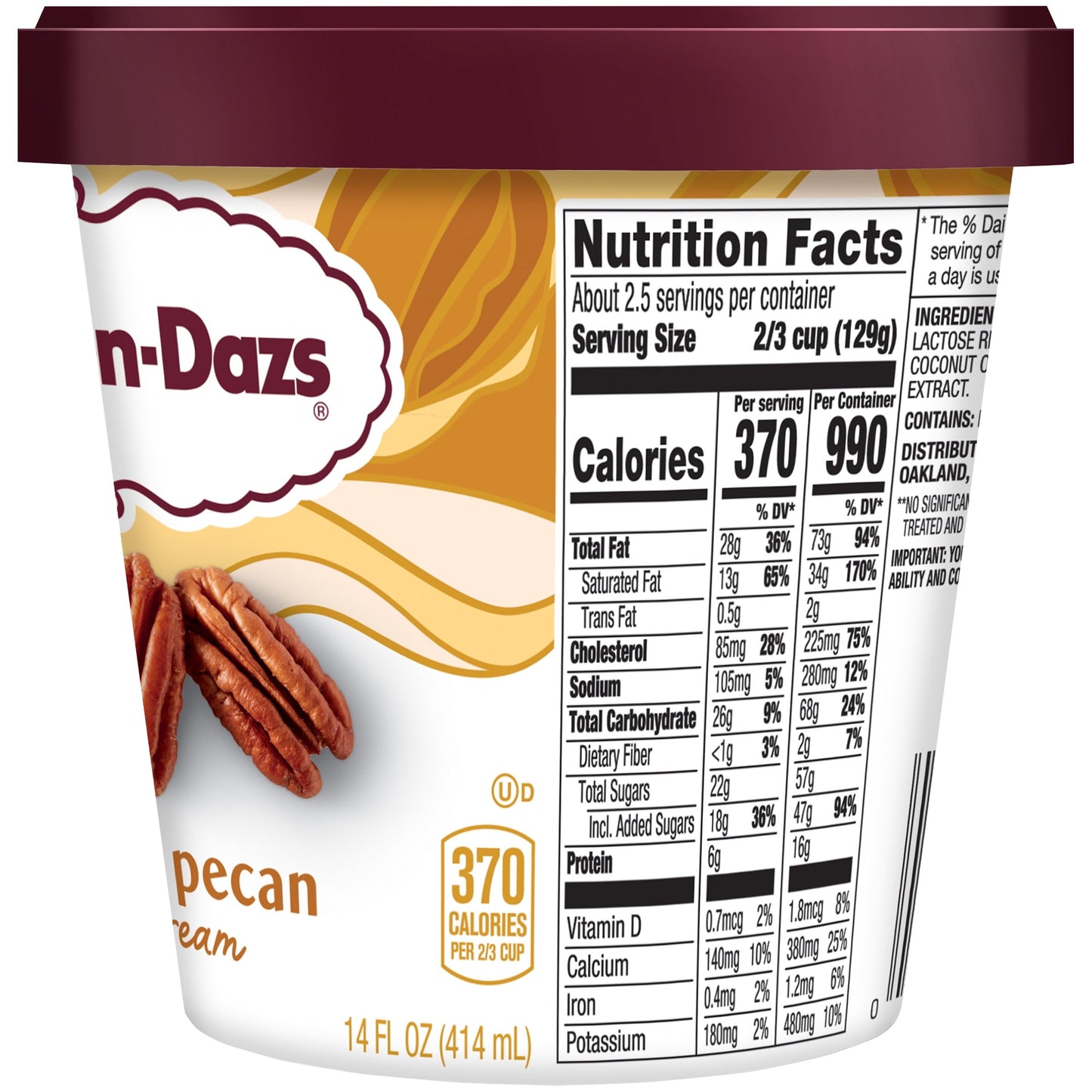 Haagen Dazs Butter Pecan Ice Cream, Gluten Free, Kosher, 1 Package, 14oz