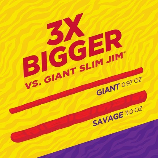 Slim Jim Savage Original Flavor Smoked Meat Snack Stick, Protein Snack, 3 oz