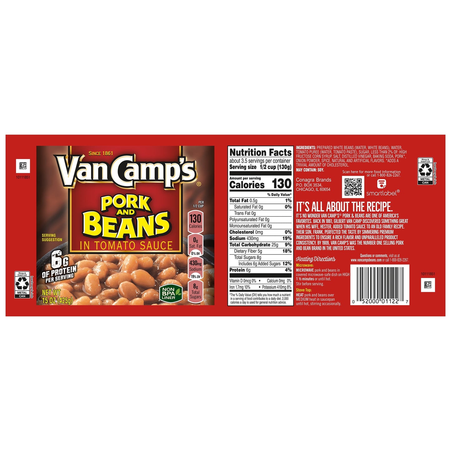 Van Camp's Pork and Beans, Canned Beans, 15 oz