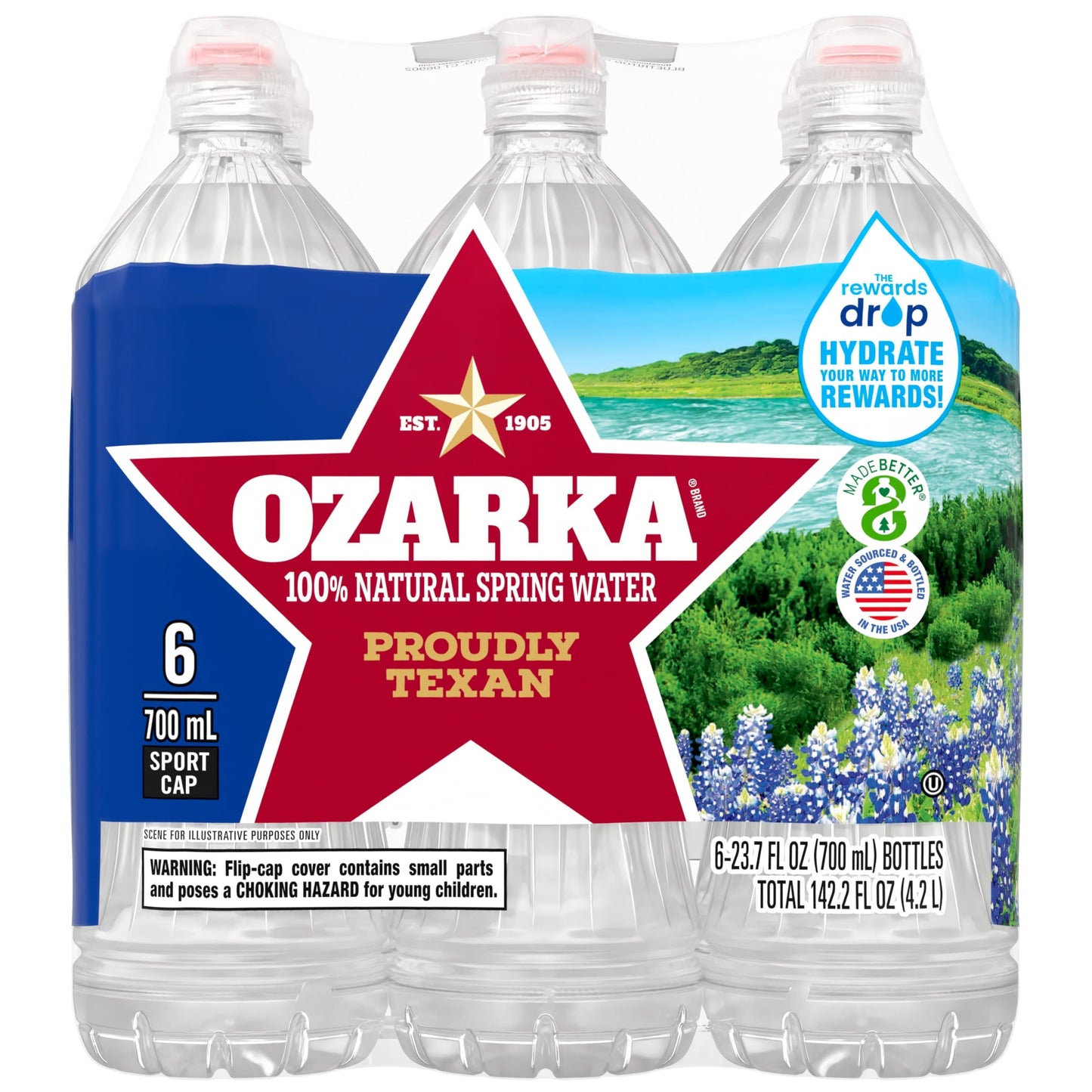 OZARKA Brand 100% Natural Spring Water, 23.7-ounce plastic sport cap bottles (Pack of 6)