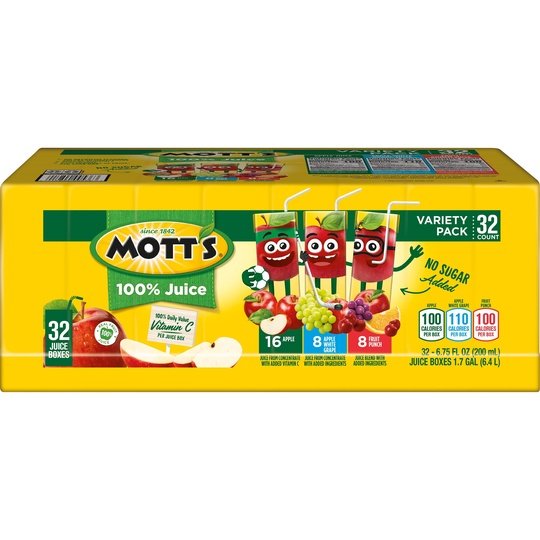 Mott's Juice Variety Pack, 6.75 fl oz Drink Boxes, 32 Pack