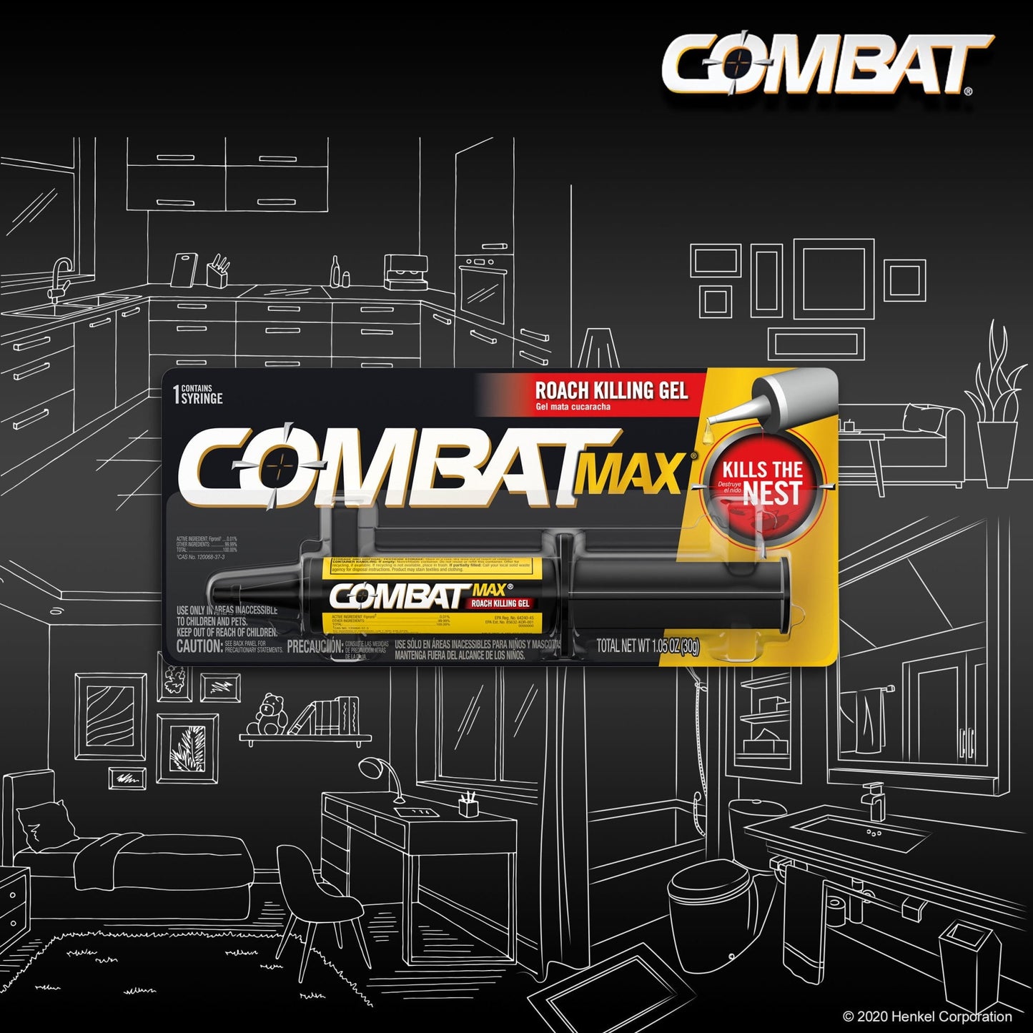 Combat Max Roach Killing Gel for Indoor and Outdoor Use, 1 Syringe, 1.05 Ounces