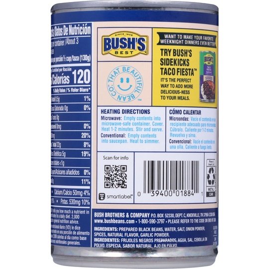 Bush's Seasoned Black Beans, Canned Black Beans, 15 oz Can