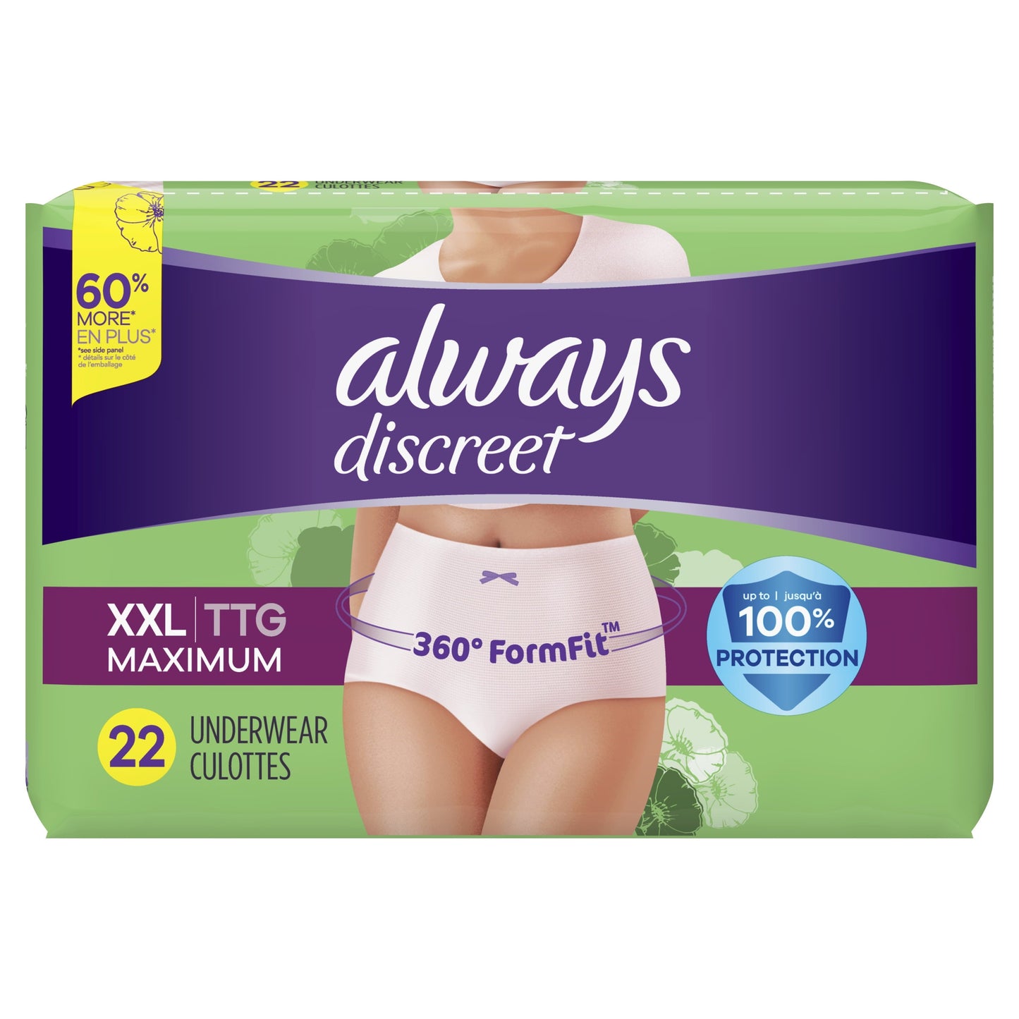 Always Discreet Adult Incontinence Underwear for Women, Size XXL, 22 CT