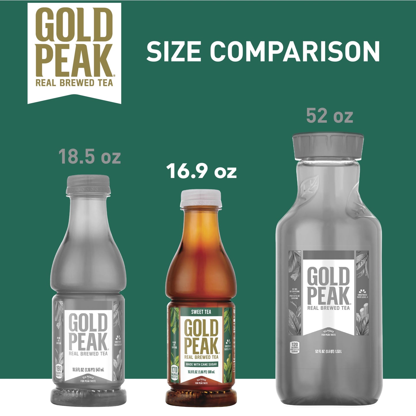 Gold Peak Real Brewed Tea Cane Sugar Sweet, Bottled Tea Drink, 16.9 fl oz, 6 Bottles