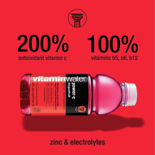 vitaminwater power-c electrolyte enhanced water, dragonfruit, 20 fl oz bottle