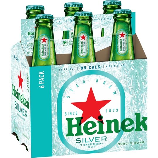 Heineken Silver Lager Beer, 6 Pack, 12 fl oz Bottles, 4% Alcohol by Volume