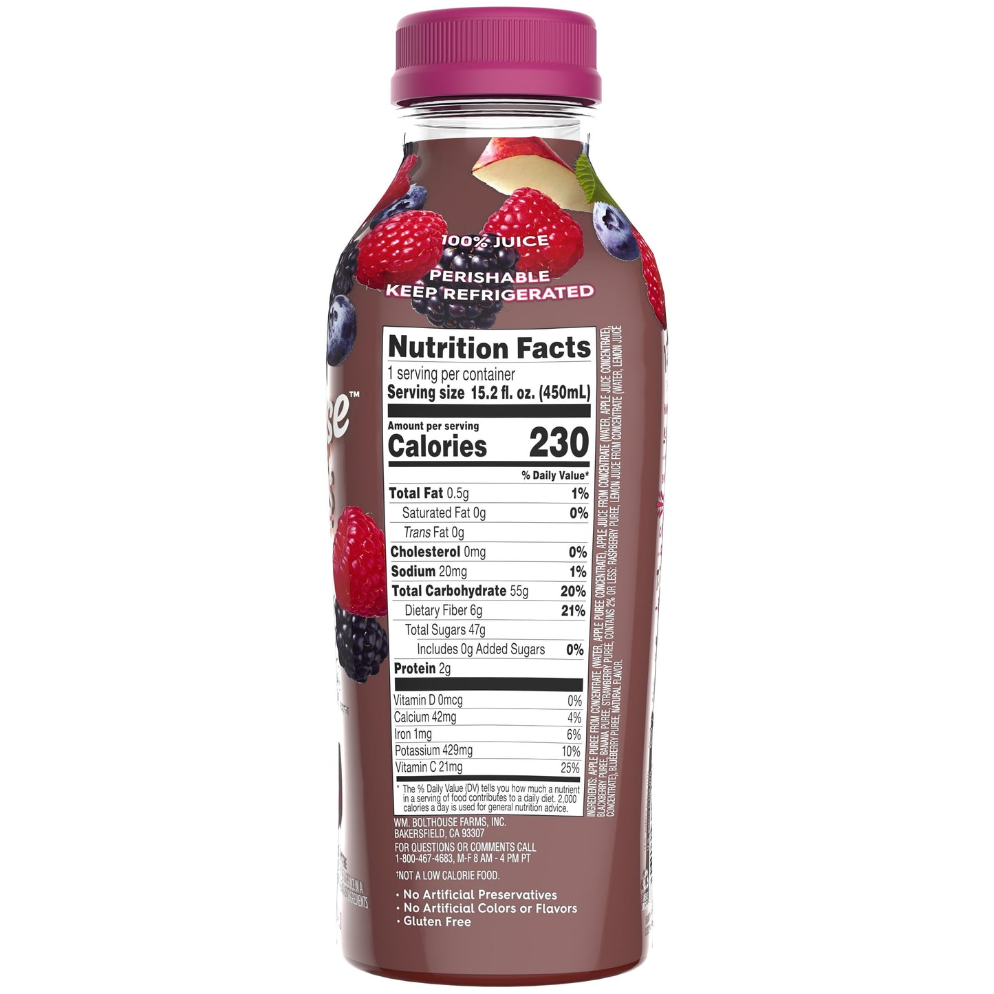 Bolthouse Farms Fruit Juice Smoothie, Berry Boost, 15.2 fl. oz. Bottle