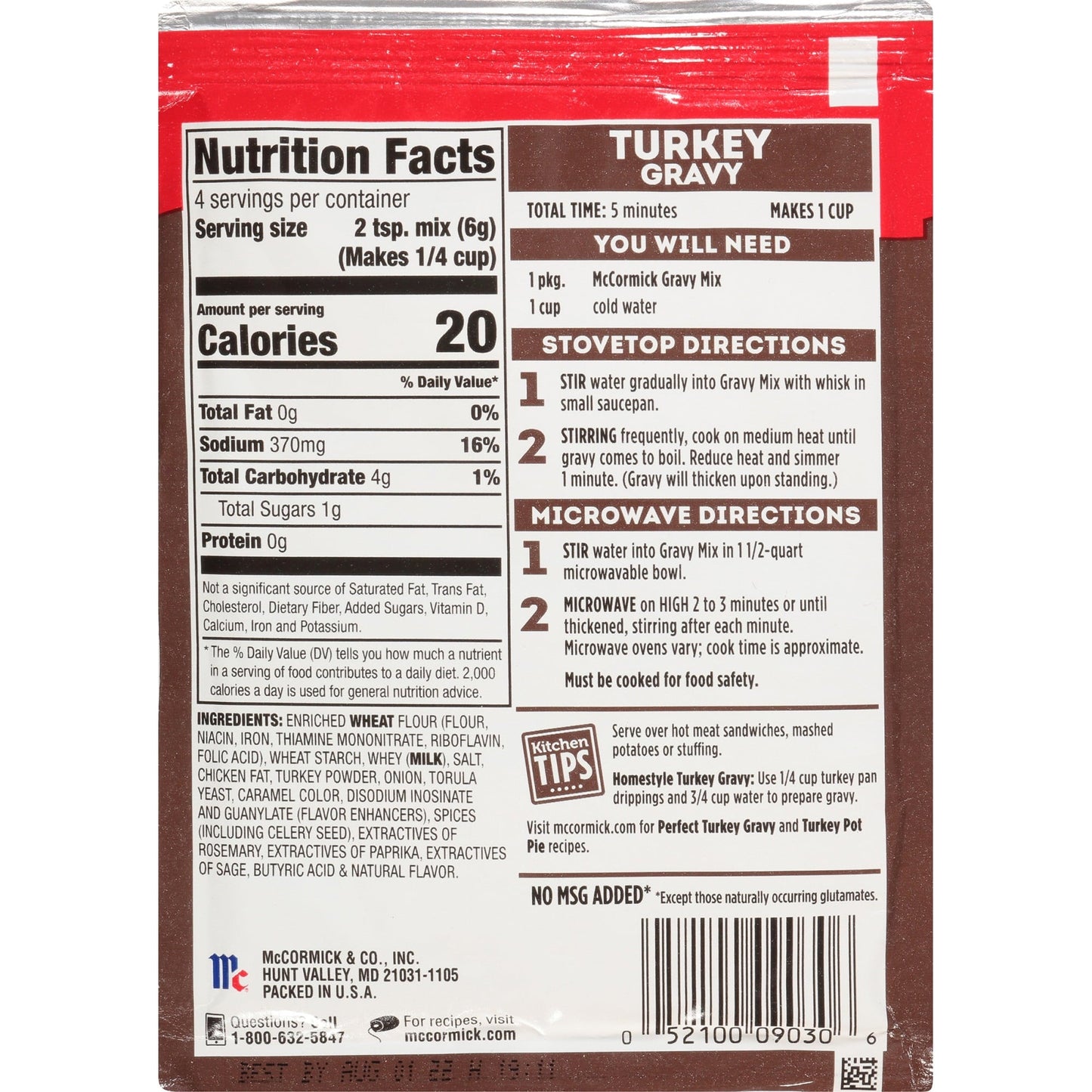 McCormick Gravy Mix - Turkey Naturally Flavored, 0.87 oz Gravies