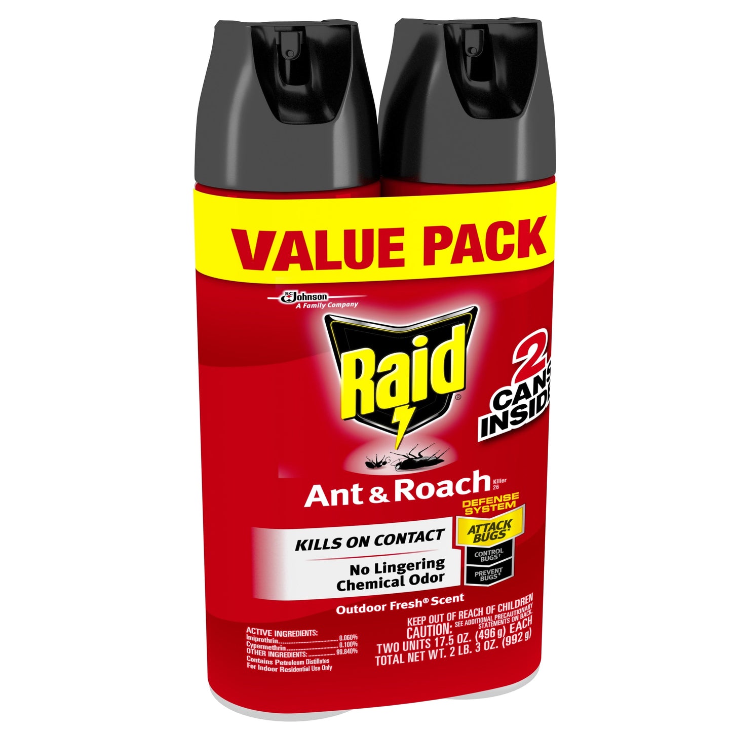 Raid Ant & Roach Killer 26, Outdoor Fresh Scent, 17.5 oz, 2 ct