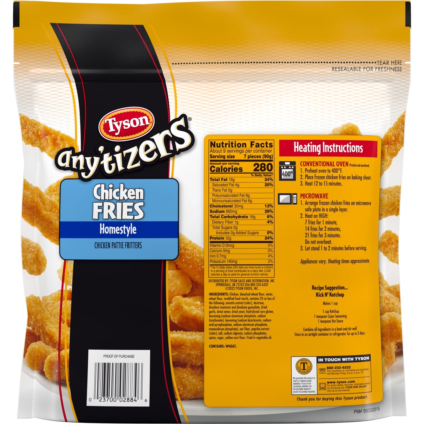 Tyson Any'tizers Homestyle Chicken Fries, 1.75 lb Bag (Frozen)