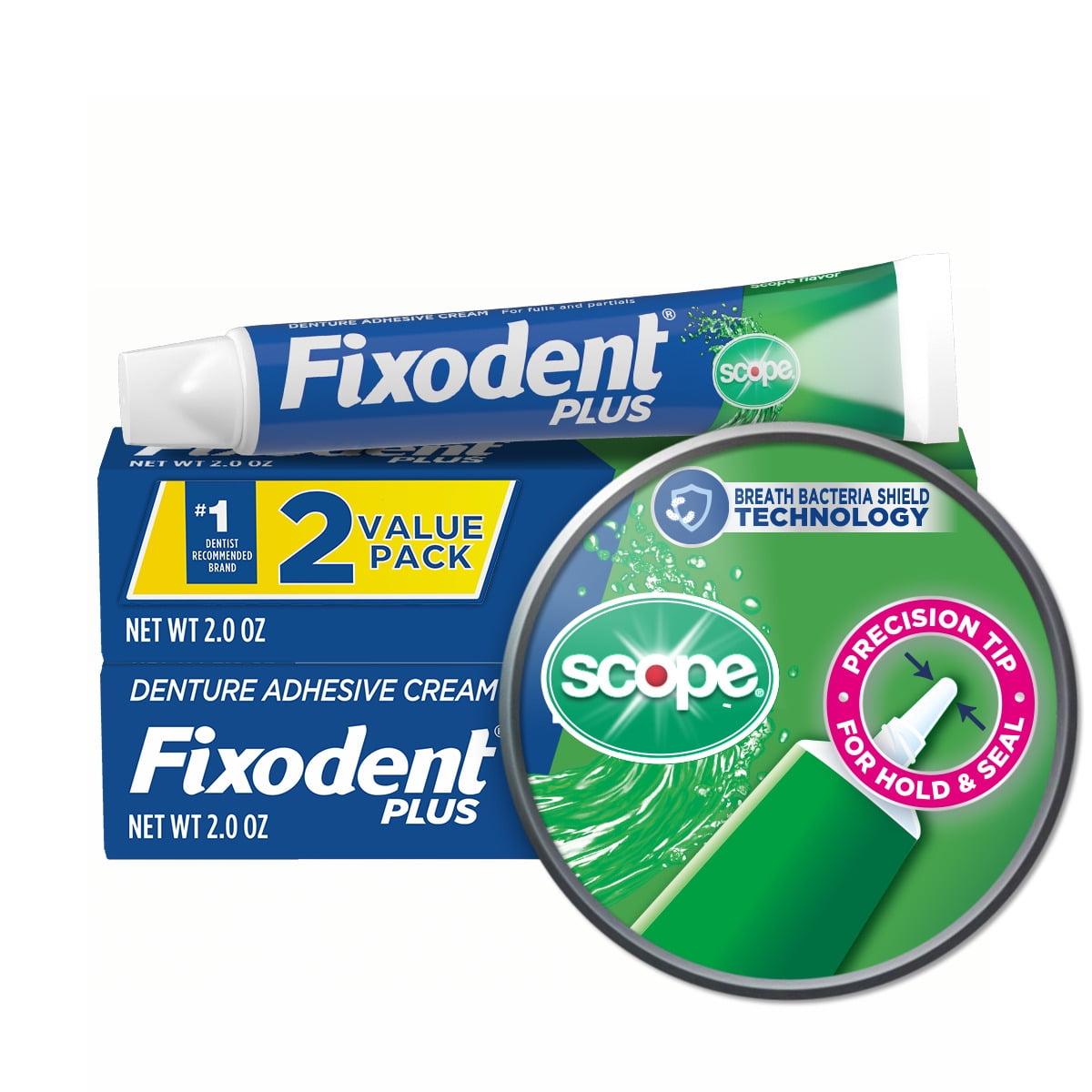 Fixodent Plus Scope Denture Adhesive, Precision Hold, 2 oz, 2 Pack