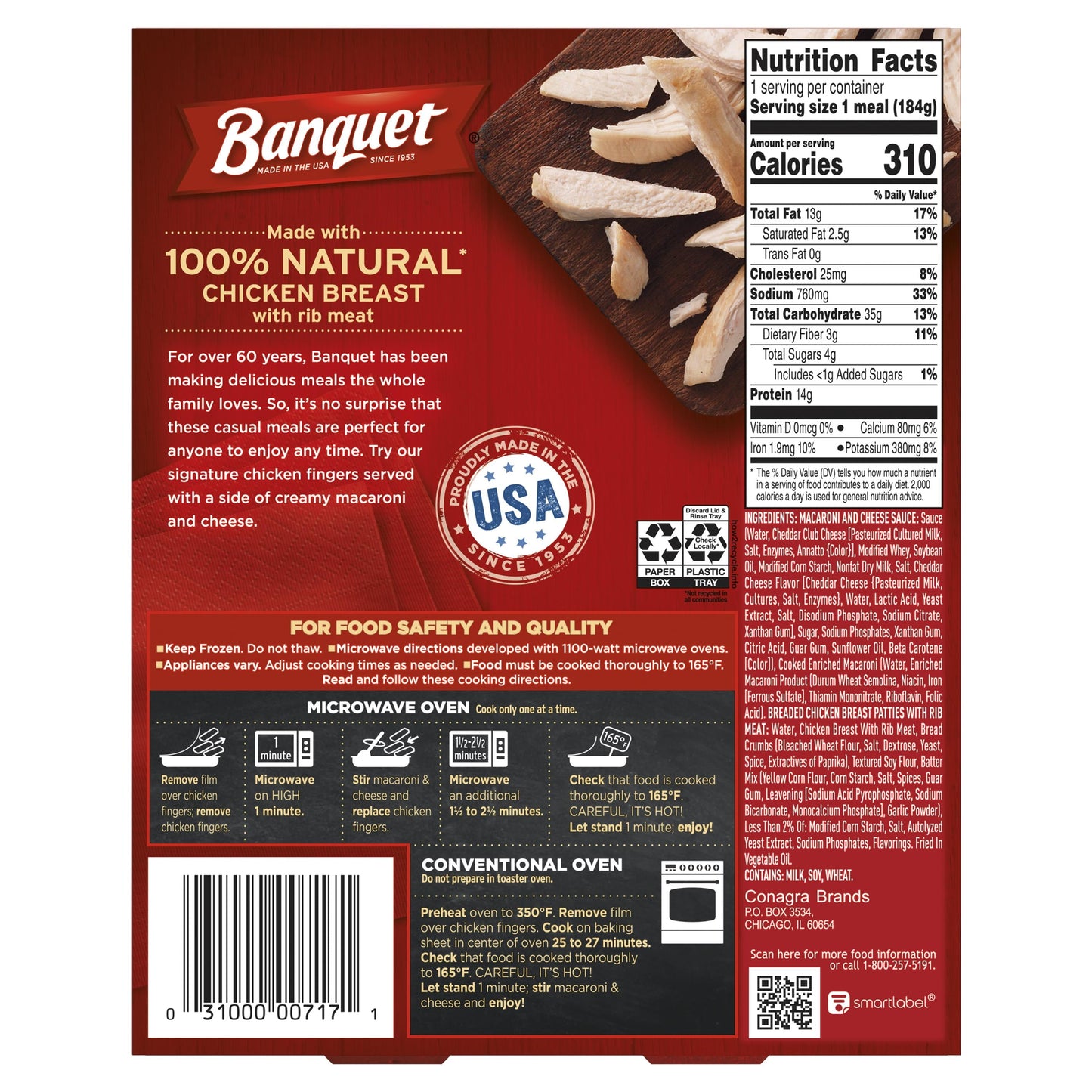 Banquet Chicken Fingers and Mac & Cheese Frozen Meal, 6.5 oz (Frozen)