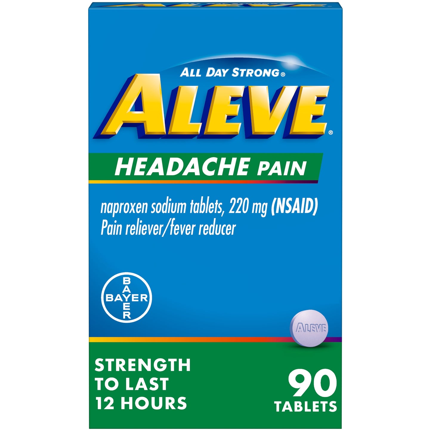 Aleve Headache Pain Reliever Naproxen Sodium Tablets, 90 Count