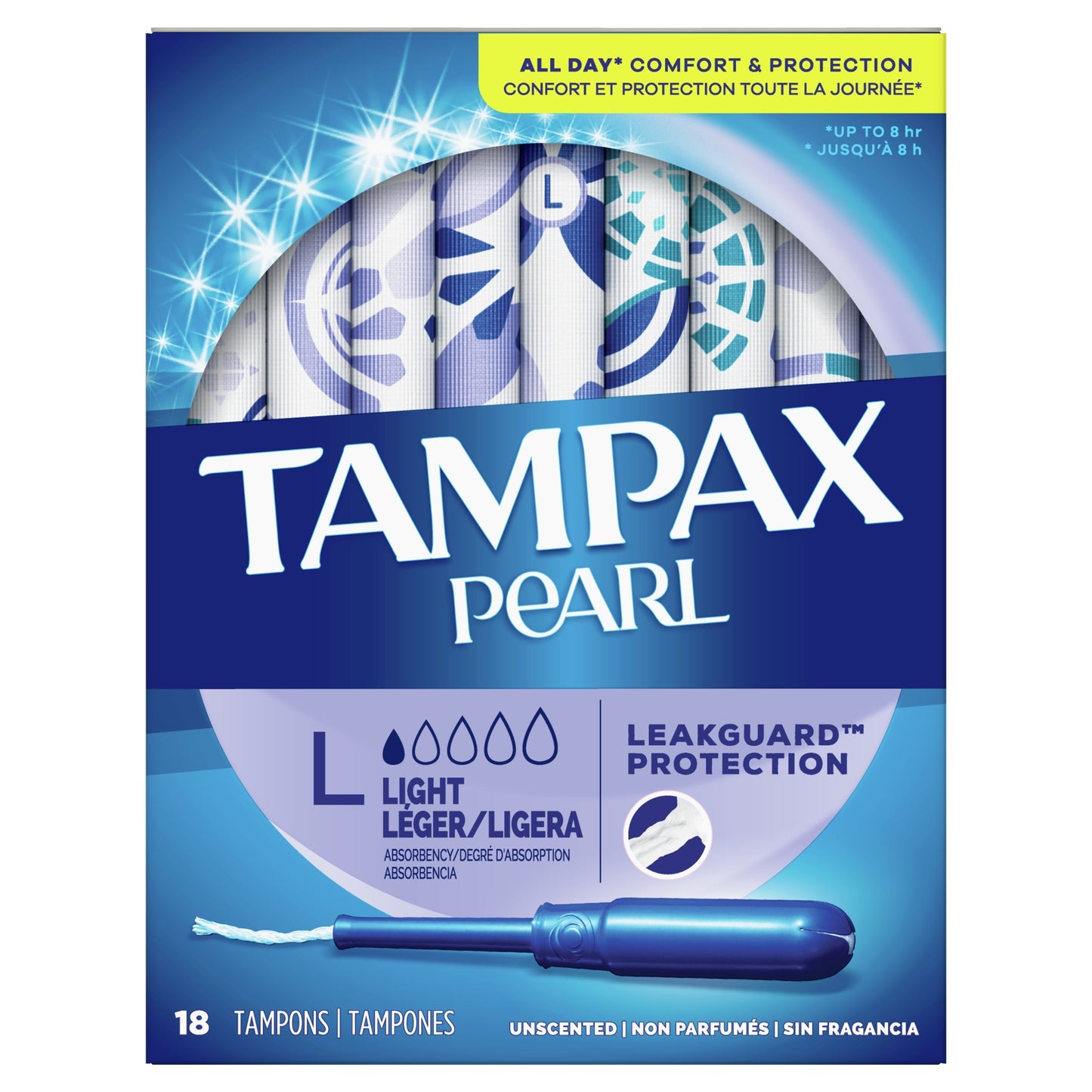 Tampax Pearl Tampons with LeakGuard Braid, Light Absorbency, 18 Ct