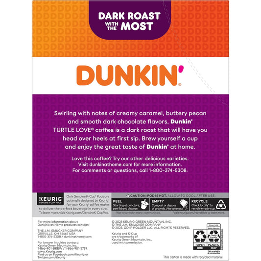 Dunkin Turtle Love Artificially Flavored Coffee, Dark Roast, Keurig K-Cup Pods, 22 Count Box