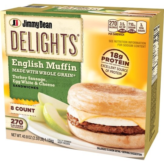 Jimmy Dean Delights Turkey Sausage, Egg White & Cheese English Muffin Sandwiches, 40.8 oz, 8 Ct (Frozen)