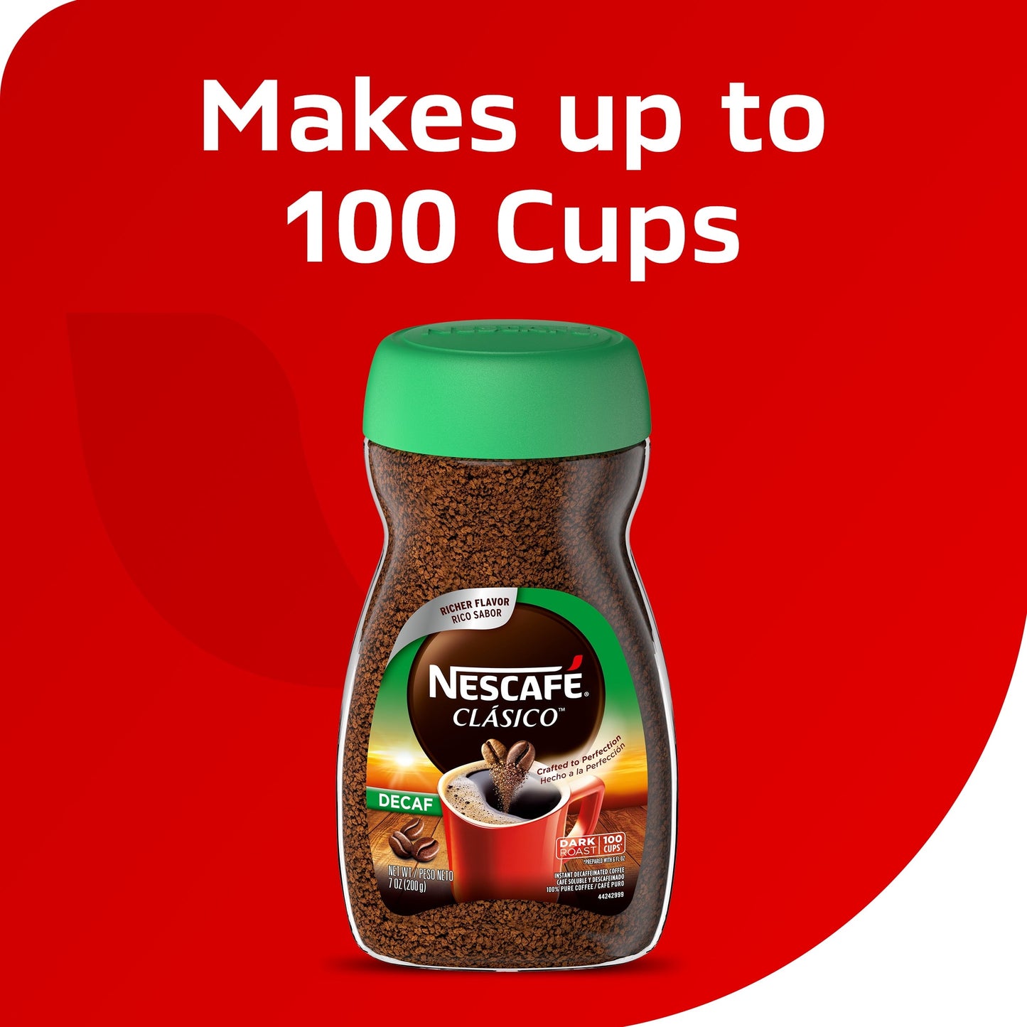 NESCAFÉ CLÁSICO, Instant Coffee, Decaf Dark Roast, 1 Jar (7 Oz)