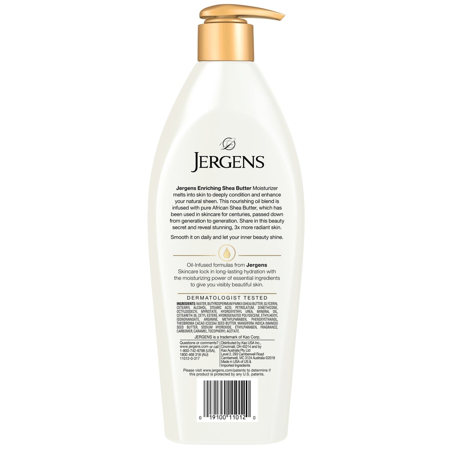 Jergens Hand and Body Lotion, Oil-Infused Shea Butter Deep Conditioning Moisturizer, with Pure African Shea Butter for Visibly Radiant Skin, 16.8 Oz