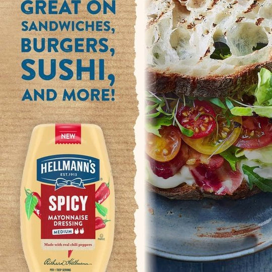 Hellmann's Spicy Mayonnaise Dressing for a Rich, Creamy Condiment Squeeze Bottle Made with Real Chili Peppers 11.5 oz