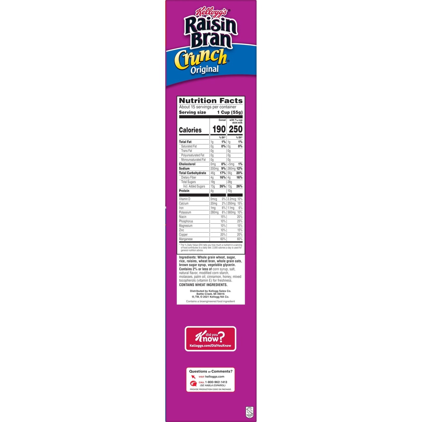 Kellogg's Raisin Bran Crunch Original Cold Breakfast Cereal, Mega Size, 30.5 oz Box