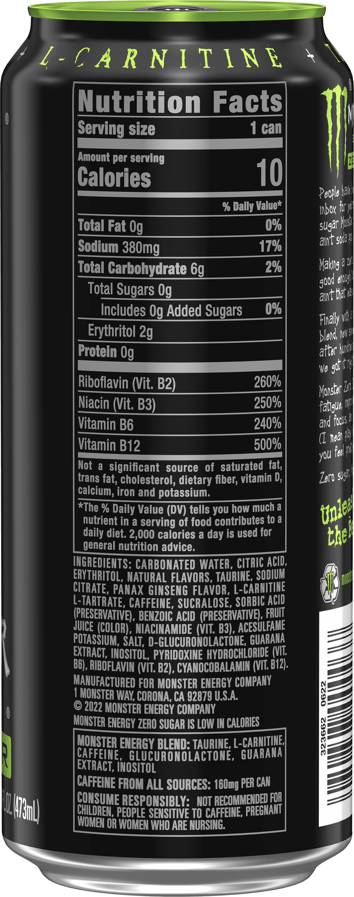 Monster Energy, Zero Sugar, Sugar Free Energy Drink, 16 fl oz