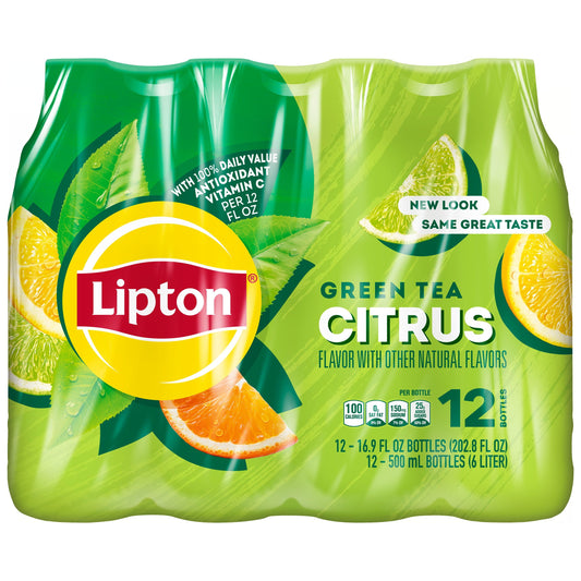 Lipton Iced Green Tea, Citrus Bottle Tea Drink, 16.9 fl oz, 12 Bottles