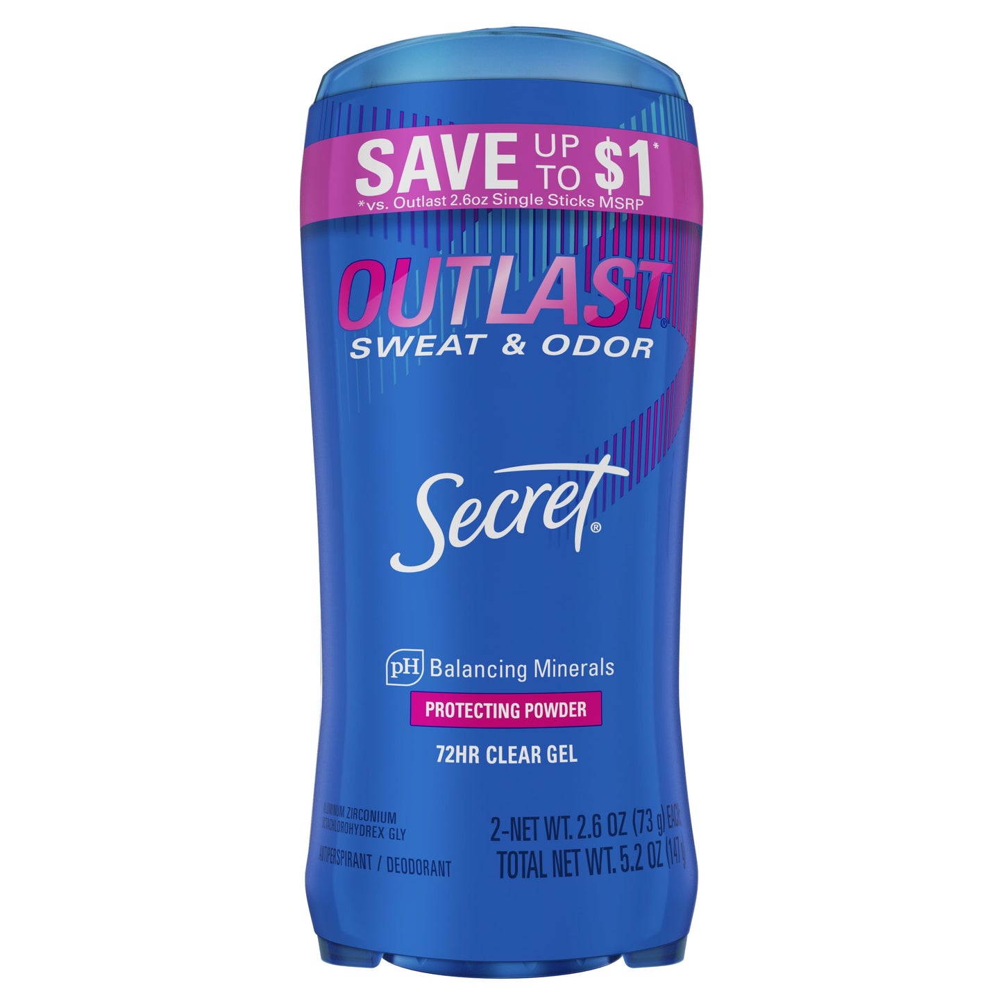 Secret Outlast Clear Gel Antiperspirant Deodorant, Protecting Powder, 2.6 oz, 2 Pack