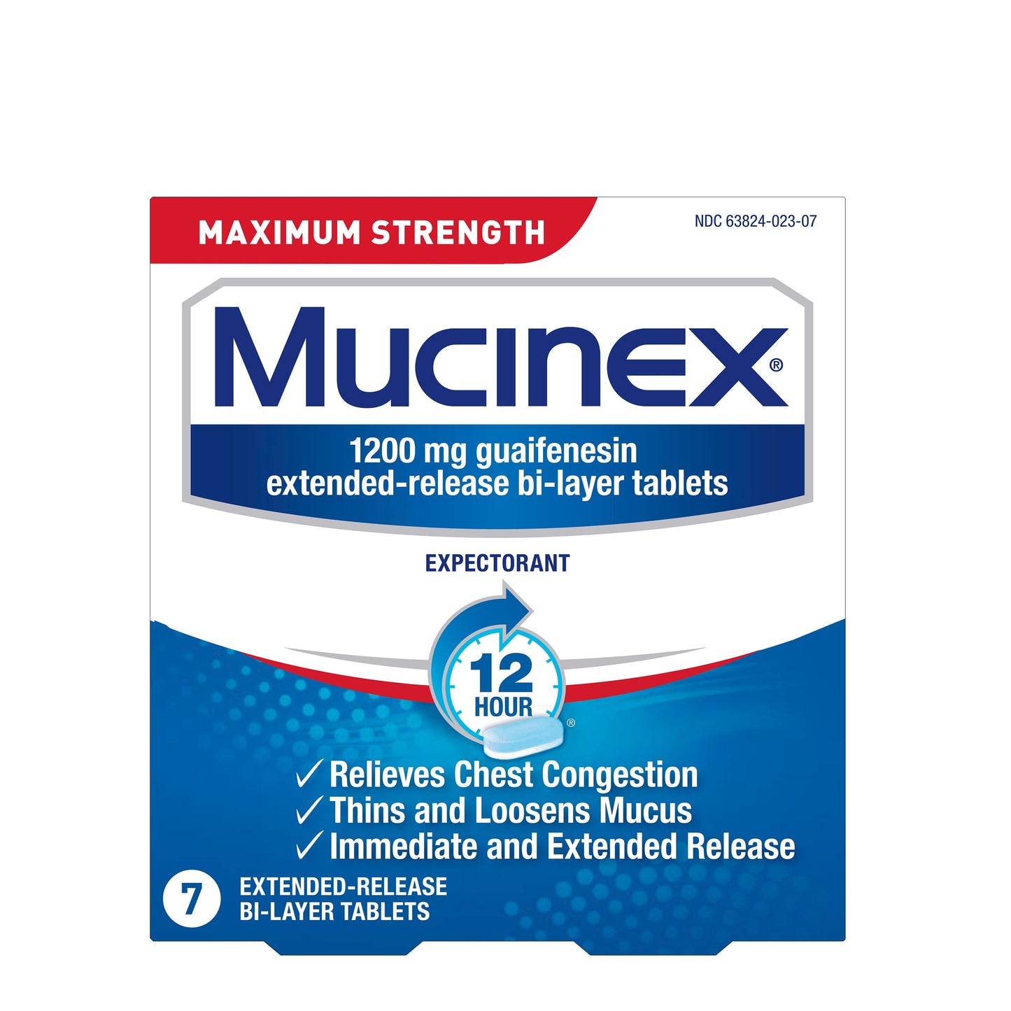 Mucinex 12 Hour Relief, Max Strength Chest Congestion Medicine, 7 Tablets