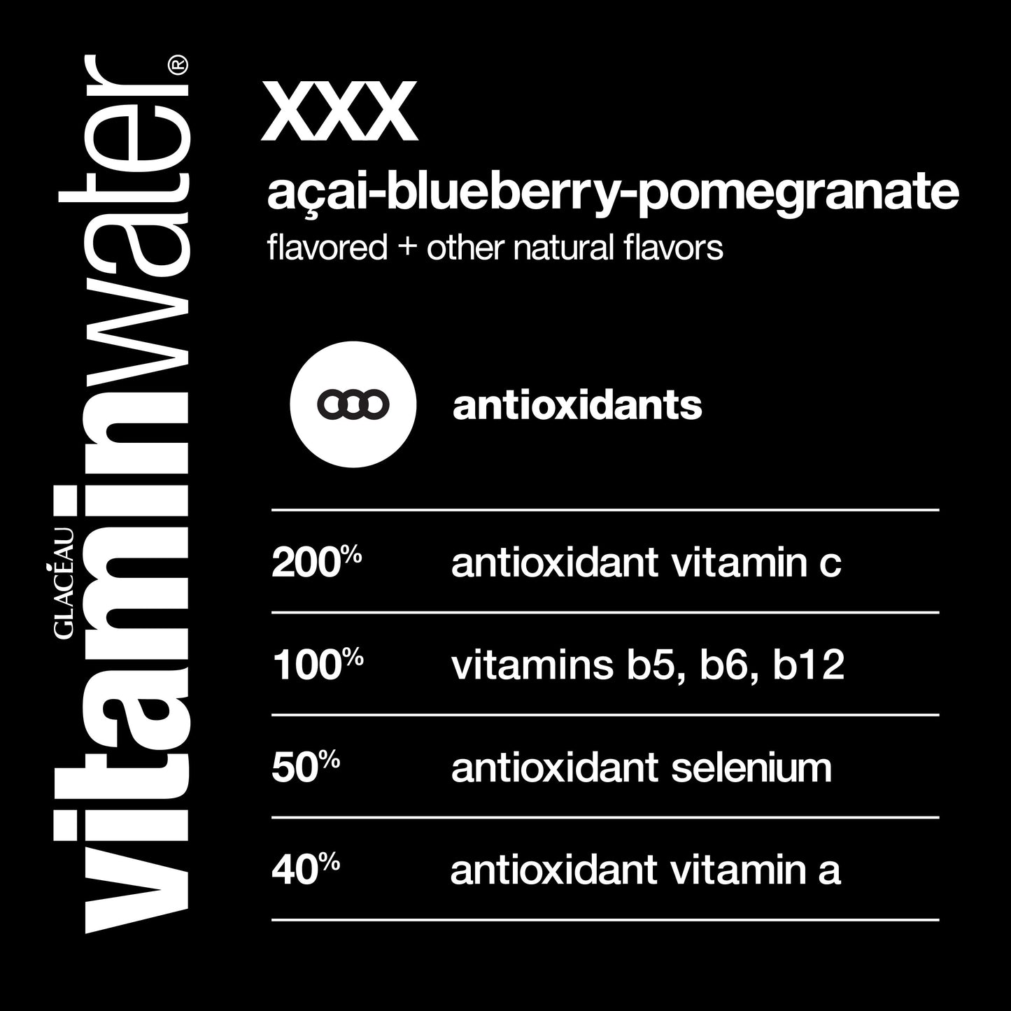 vitaminwater xxx electrolyte enhanced water, acai blueberry pomegranate, 20 fl oz bottle