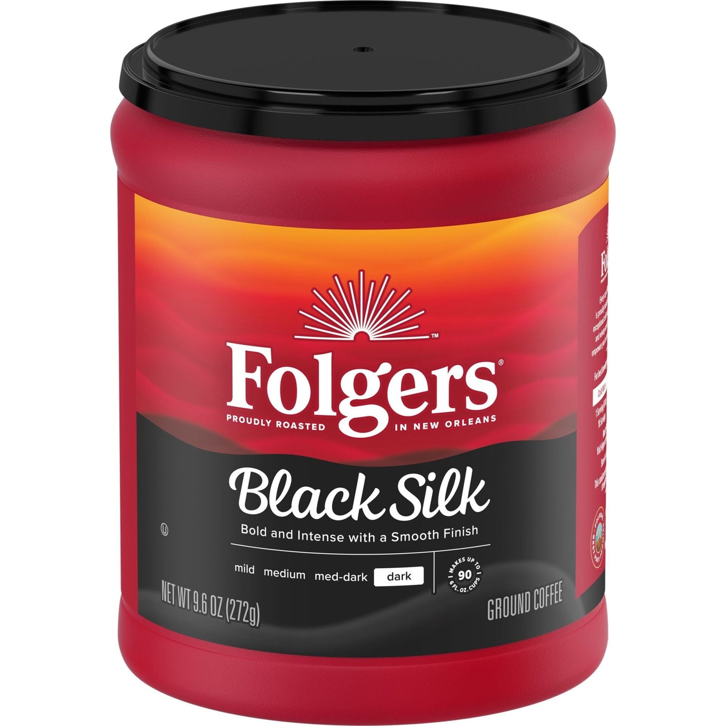 Folgers Black Silk Ground Coffee, Smooth Dark Roast Coffee, 9.6 Ounce Canister