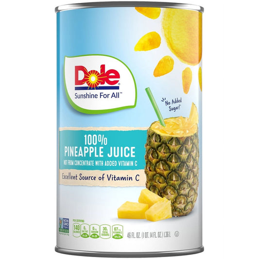 Dole All Natural 100% Pineapple Juice, 46 fl oz Can