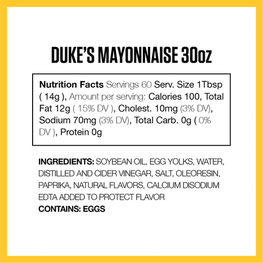 Duke's Smooth and Creamy Real Mayonnaise, 30 Ounce Jar