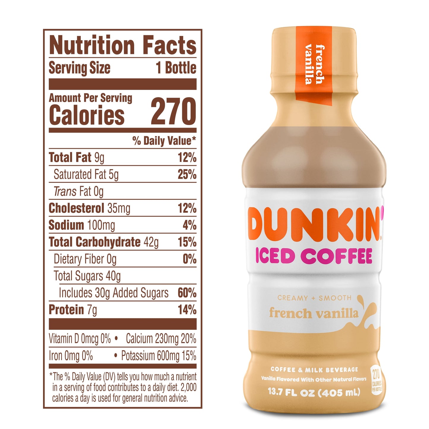 Dunkin' French Vanilla, Iced Bottled Coffee Drink, 13.7 fl oz