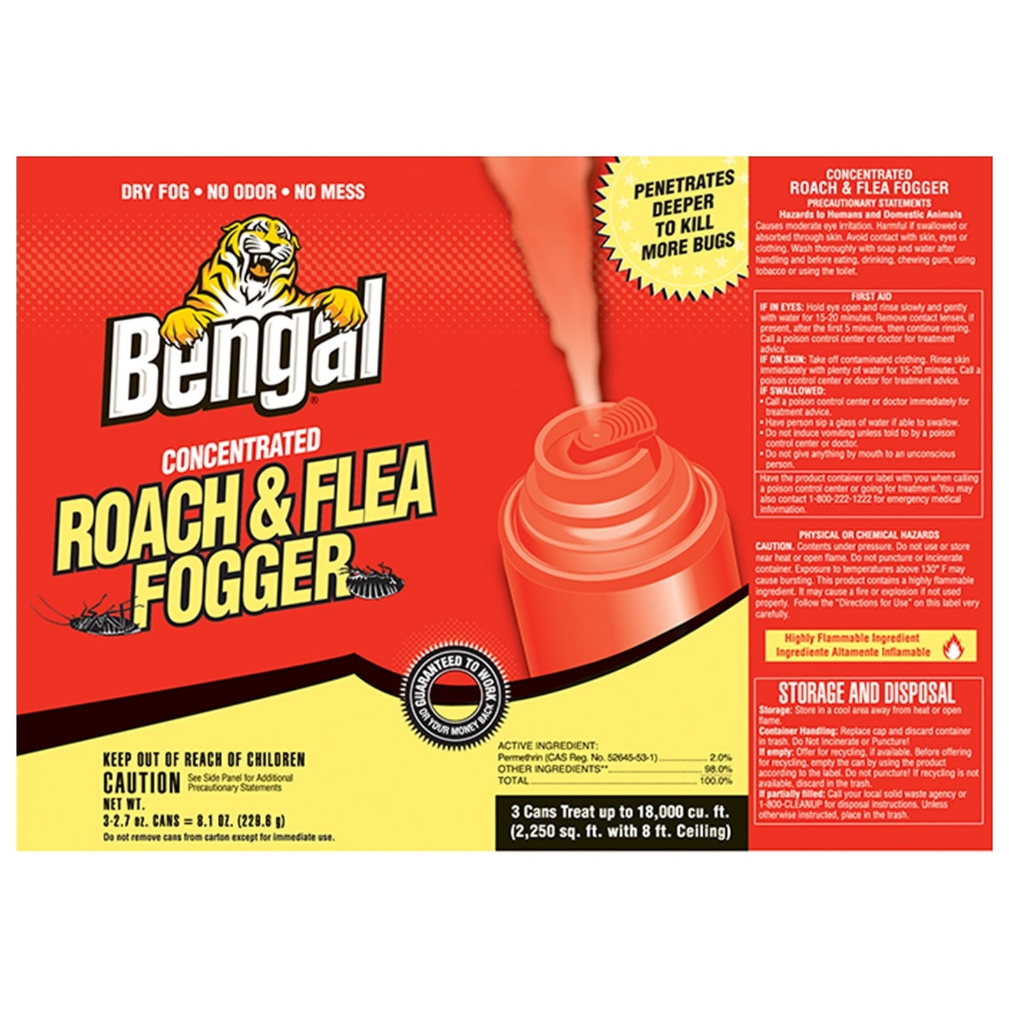 Bengal Concentrated Roach and Flea Killer Fogger, Odorless Mess-Free Dry Fog, 3 Count, 2.7 Oz Aerosol Cans